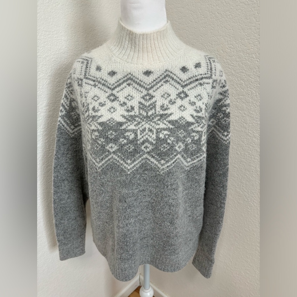 Elegant Gray Fair Isle Mock-Neck Sweater